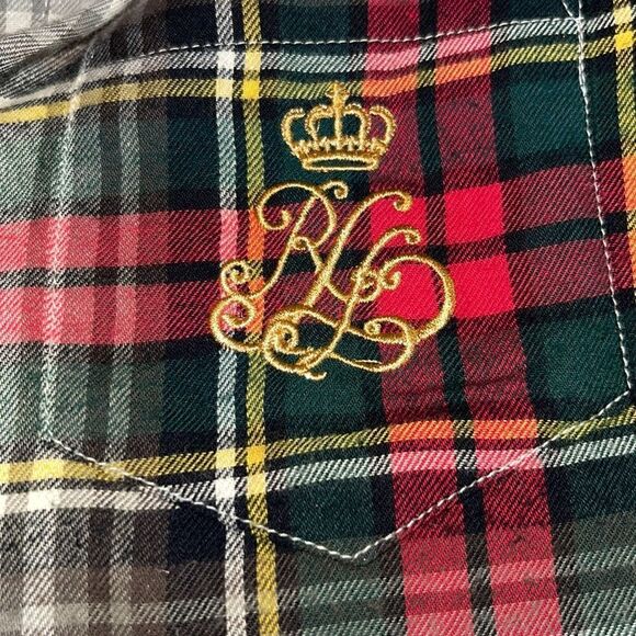 Lauren Ralph Lauren sleep shirt womens Sz Medium embroidered plaid funnel crest - Picture 5 of 10